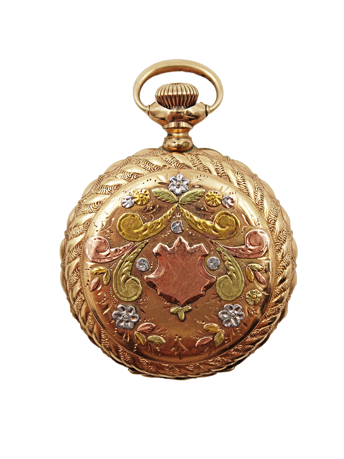 Elgin 14k Multi-color Gold Hunter Case Pocket Watch with Lovebirds Design