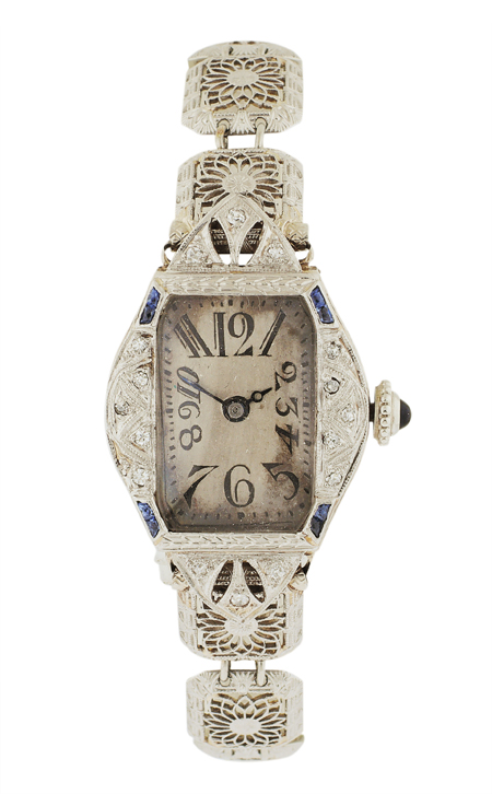 Swiss 14k White Gold & Diamonds ladies art-deco watch