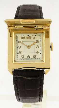 Hatot, Rare and Unique french 18K Yellow Gold Hunter case Wrist Watch .