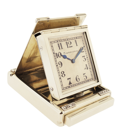 Poche Surprise Retailed by Mauboussin Very Fine 18K White Gold and Diamond-set Art Deco Keyless Purse Watch, c.1930