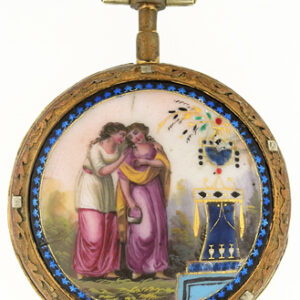 Swiss "Patry & Choudoir" Enamel Scene, Gilt Metal Open Face Pocket Watch, c.1795