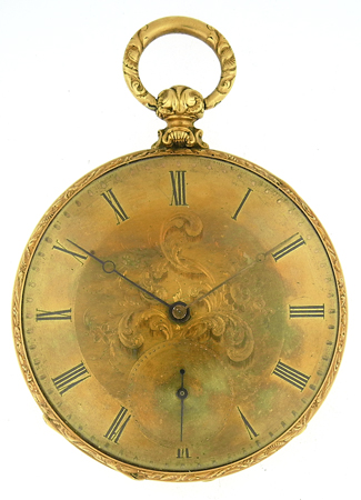 Edouard Favre Brandt 18k Yellow Gold Open Face Key Wind, circa 1870