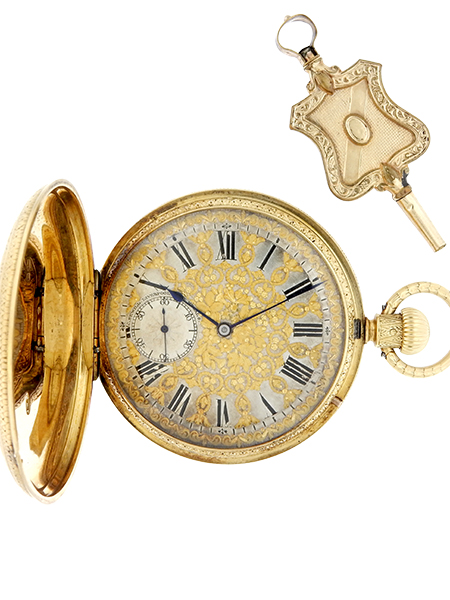 Joseph Sewill 18K Yellow Gold Decorative Hunter Pocket Chronometer