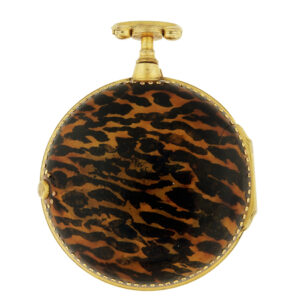 English Gilt Open Face Key Wind Watch with Tortoise Shell