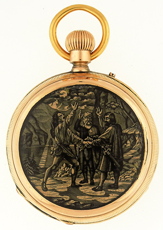 Swiss 18k Gold & Painted on Enamel "Grutli Pact" Open Face Keyless Pocket Watch