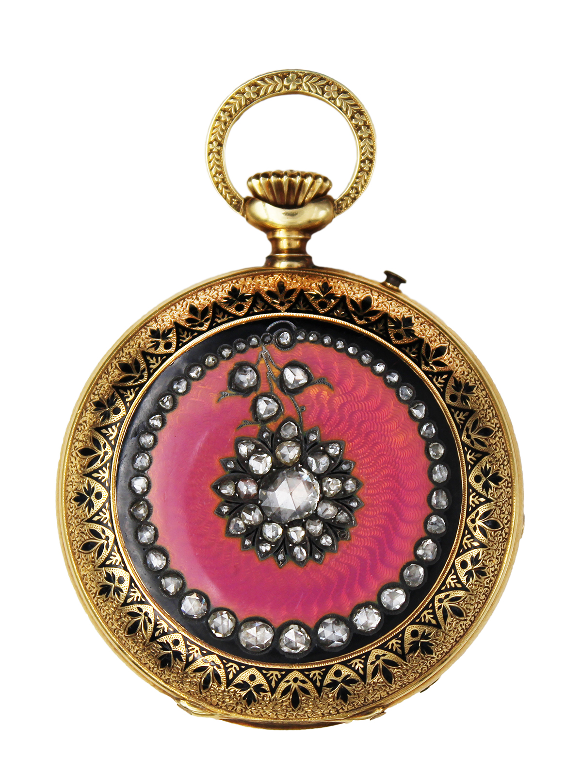 A. Veronesi 18k Yellow Gold, Enamel & Diamond Hunter Pocket Watch for Turkish Market c. 1880s