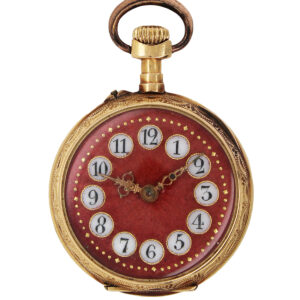Swiss 18K Yellow Gold & Red Enamel Lady's Pendant Watch