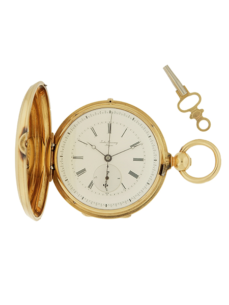 Jules Emmery Chronograph w/ Flying Quarter Second Register 18k YG Hunter Pocket Watch c. 1860