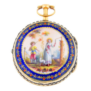Les frères Esquivillon et DeChoudens, Enameled 18kYG Pair Case Verge Watch