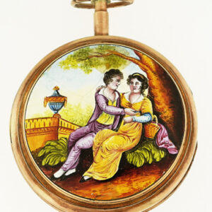 Sebastian Manhart Swiss Verge. Concealed Erotic Enamel Scene, Open Face, c.1790