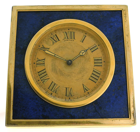 Cartier Gilt & Lapis 8-Day Going Square Desk Clock, c. 1940