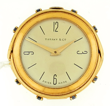 Tiffany & Co. 18k YG & Sapphire Travel Clock w/ Universal Geneve Movement