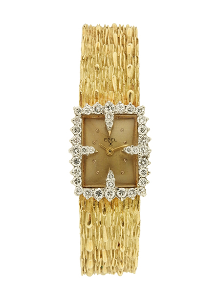 Ebel Ladies 18k Yellow Gold Bracelet Watch w/ Diamond Bezel, Circa 1970.