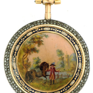 18k YG Dichene Geneva c 1790, verge watch w/ enamel scene