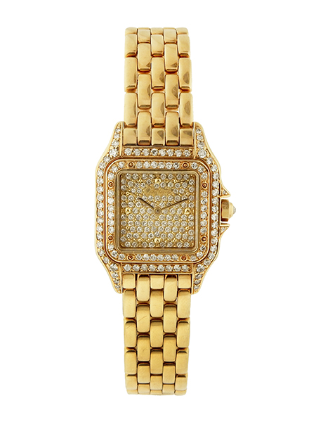 Cartier 'Panthere' 18k Yellow Gold Bracelet Watch with Pave Diamond Dial and Case