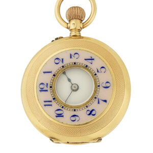 Swiss 18k Yellow Gold & Enamel Ladies' Demi-Hunter Pendant Watch c. 1890s