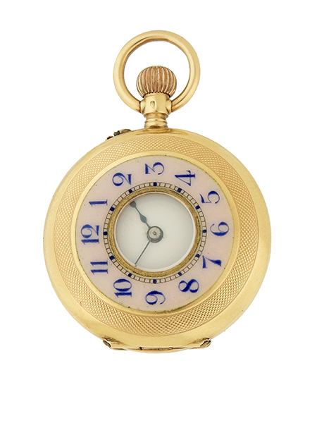 Swiss 18k Yellow Gold & Enamel Ladies' Demi-Hunter Pendant Watch c. 1890s