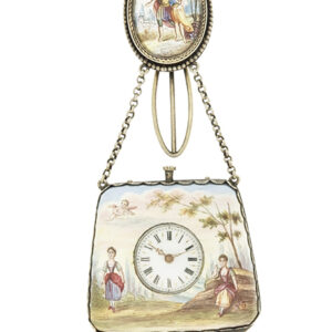 Swiss Viennese Enamel & .800 Silver Pocket Book Shaped Pocket Watch