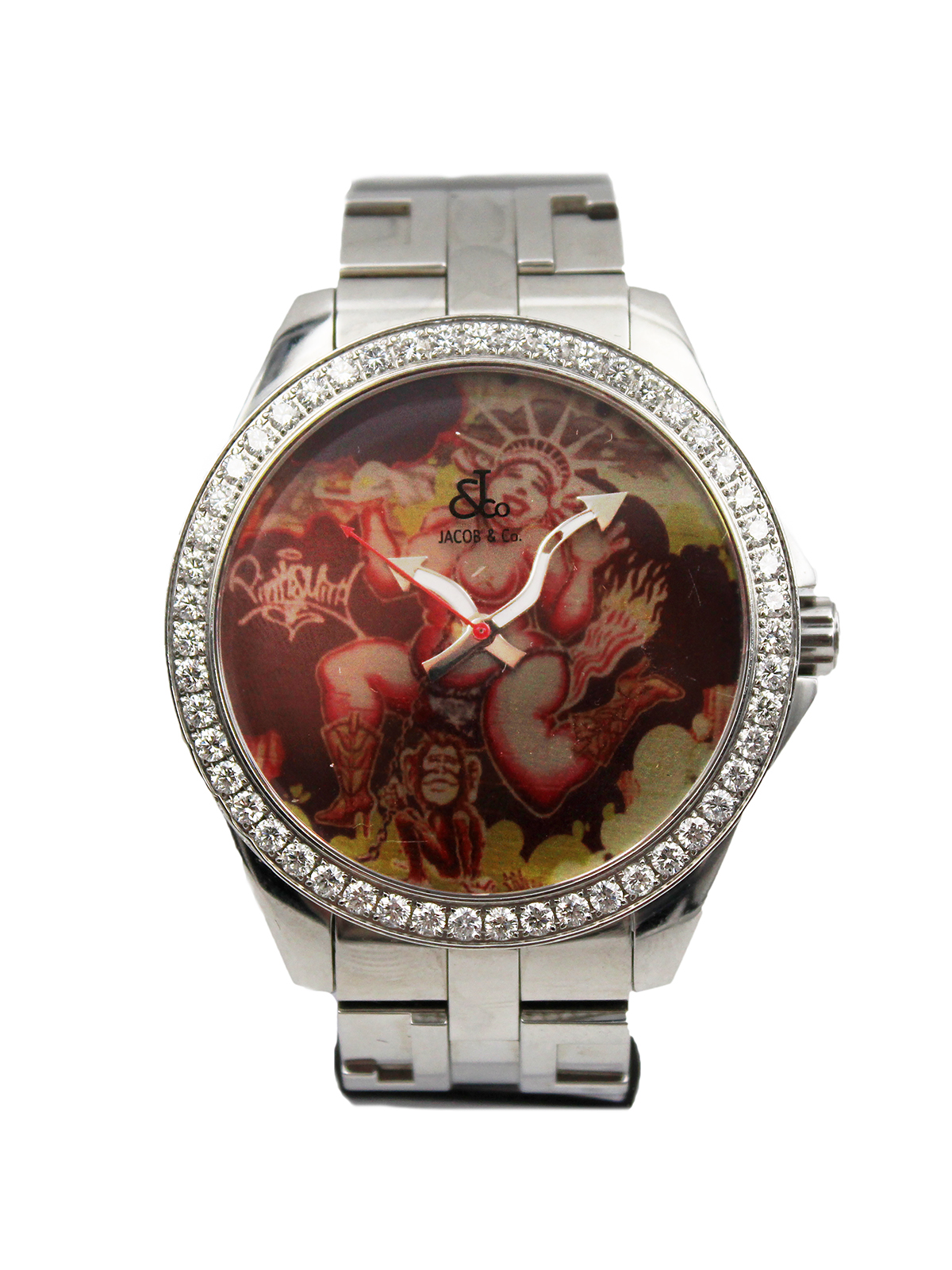 Jacob & Co. Stainless Steel & (~5ct) Diamond "Lady Liberty Is Bush's Whore" Lady Pink Wristwatch Ltd 02/18, Ref JCMP-18