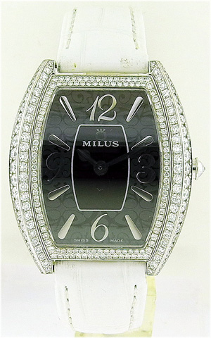 Milus 18k WG Quartz Wristwatch Toneau Shape with Diamond Case