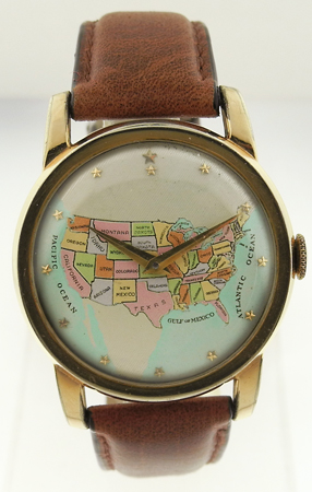 Swiss Gold Plated Watch with Map of USA on Dial