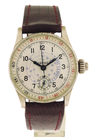 J. Schultz Sterling Silver Chronograph Monopoussoir Flyback circa 1930s