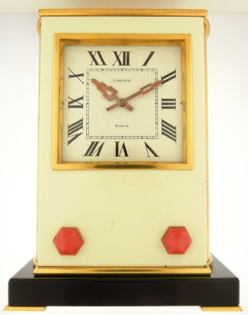 Cartier Art Deco, Movement by Lemania, Gilt Brass, Enamel and Coral