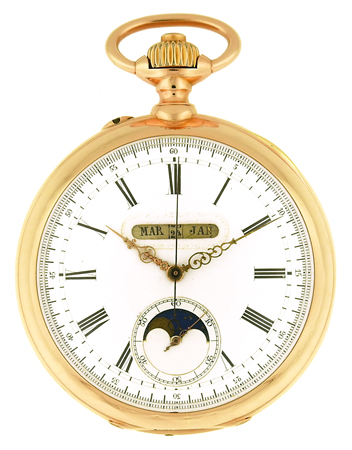 Swiss 18k PG Linear Digital Calendar Keyless Open Face Pocket Watch, c. 1890's