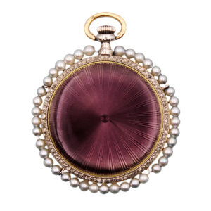 Patek Philippe & Cie 18k Gold Enamel Pearl & Diamond Ladies' Pendant Watch w/ Extract c. 1913