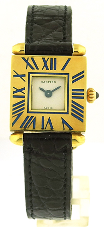 Cartier Ladies 18kYG Square Quadrant with Enamel Numerals