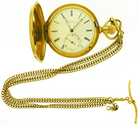 Tiffany & Co 18k YG Hunter Pocket watch with 14k YG Chain