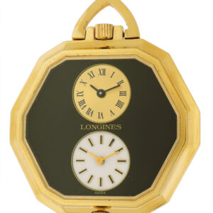 Longines Open Face Gold plated Pocket Watch. c.1970's 2 Time-zone. 40mm