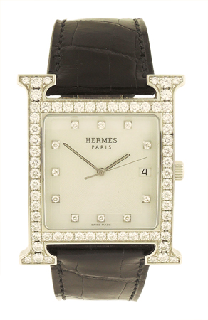 Hermes Ladies Stainless Steel Square "H Hour GMT"