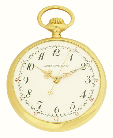 Patek Philippe Open Face 18k YG Pocket Watch w/ center Seconds, Louis XIV Hands, Circa 1915