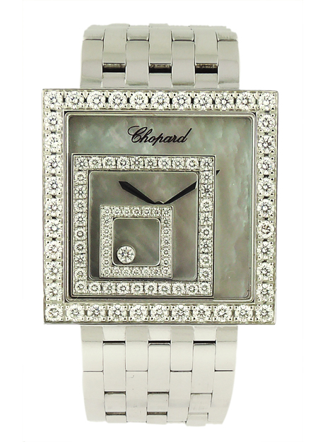 Chopard 18k White Gold, Mother of Pearl, & Diamond "Happy Spirit" Lady's Bracelet Wrist Watch with Box & Papers