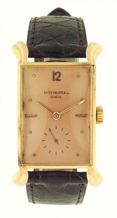 Patek Philippe 18k PG Rectangle, Ref. 2414. Unusual flared lugs and pink dial