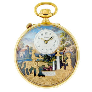 Arnex Swiss Gilt Metal Pocket Watch w/ Automaton, comes w/ box
