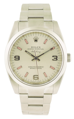 Rolex Ladies Automatic SS Air King w/ Silver Dial & Pink Indexes