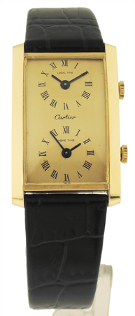 Chopard retailed for Cartier 18k YG Rectangular 2-Time Zone ref. 2030