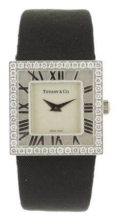 Tiffany & Co. Ladies 18k WG Square "Contemporary" Watch w/ Diamond Bezel