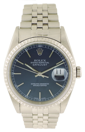 Rolex SS Oyster Perpetual Date Just w/ Blue Dial & SS Jubillee Bracelet