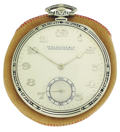 Patek Philippe Open Face 18k WG Pocket Watch w/ Enamel Dial & Arab #s