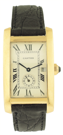 Cartier 18k YG Tank Americaine with Date, Comes with box