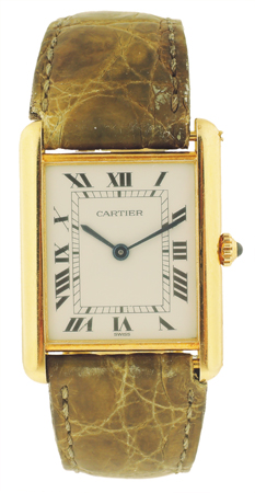 Cartier 18k Yellow Gold Tank w/ Plated SS Cartier Deployant Buckle