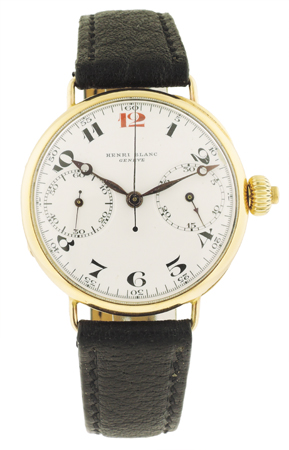 Swiss 18k Yellow Gold, 1-Button Chronograph. c.1920's White enamel dial