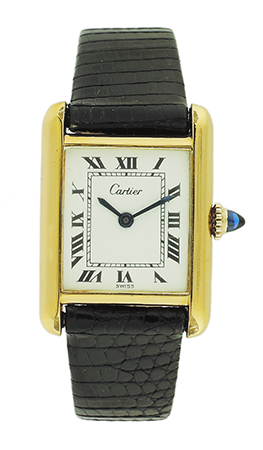 Cartier gold plate tank white enamel dial