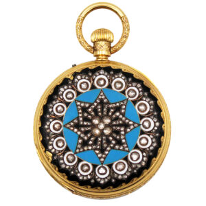 English, Charles Nephew & Co 18k Yellow Gold, Enamel & Diamond Hunter Pocket Watch, for Indian Market c. 1870s