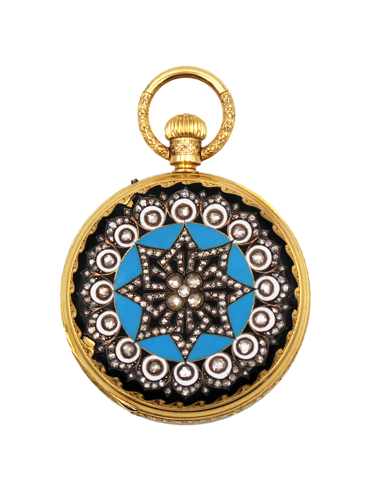 English, Charles Nephew & Co 18k Yellow Gold, Enamel & Diamond Hunter Pocket Watch, for Indian Market c. 1870s