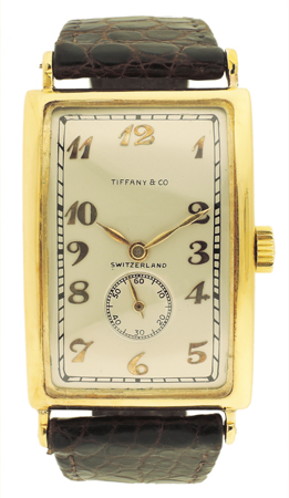 Patek Philippe, Made for Tiffany&Co. 18k Yellow Gold early large rectangle case.