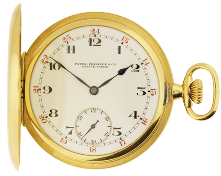 Patek Philippe, 18k Yellow Gold Hunter case w/ very nice enamel no-cracks dial.